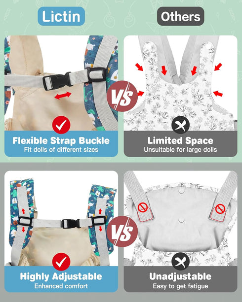 Lictin Baby Doll Carrier, Front and Back Doll Accessories Carrier for Little Girls, with Adjustable Straps for Stuffed