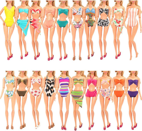 BARWA 12 Items Swimsuits Bathing Clothes for 11.5 inch Doll, 5 Pcs with 2 Pool Floaties and Shoes