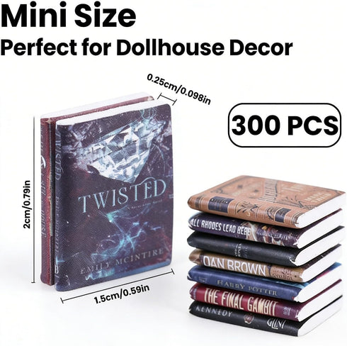 300pcs DIYDEC Mini Books Miniatures Dollhouse Books for Anxiety Bookshelf Tiny Plastic Books for Dollhouse Decor