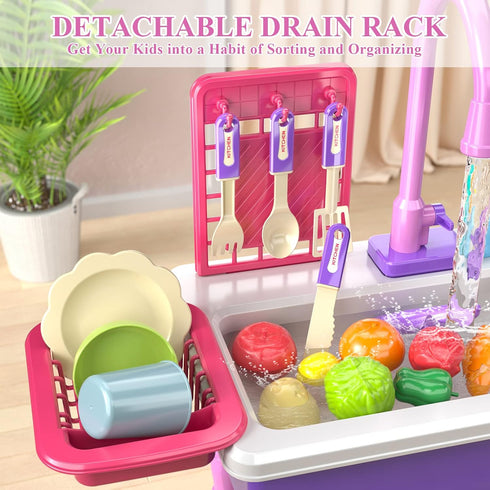 Electric Dishwasher Play Kitchen Sink Toys with Running Water, Play Food & Tableware Accessories for Toddlers Kids
