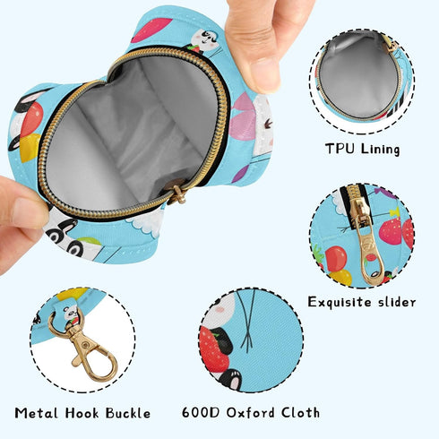 Pandas Round Pacifier Storage Case with Zipper, Portable Pacifier Case for Travel, Diaper Bag & Purse, Pacifier