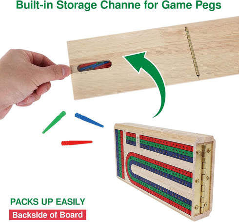 Set, 9 3 2-3 GOTHINK Folding Cribbage Board Game Classic Wooden Cribbage Boards Game for Family Fun, Multi-Colored