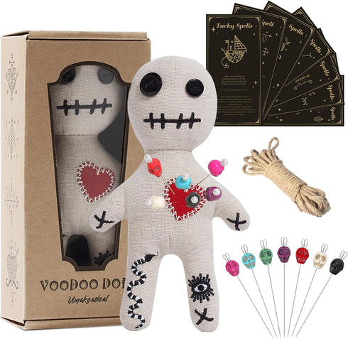 Umakeadeal Voodoo Doll Set Include Spell Cards and 7 Pcs Stress Relief Pins,