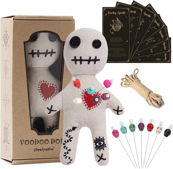 Umakeadeal Voodoo Doll Set Include Spell Cards and 7 Pcs Stress Relief Pins,