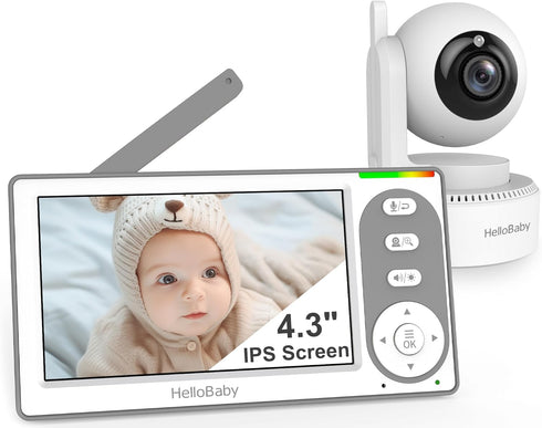 HelloBaby 4.3'' Video Baby Monitor with 30 Hours Battery, Remote Pan-Tilt-Zoom Baby Monitor