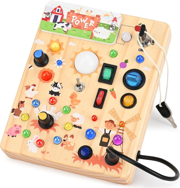 Busy Board for Toddlers 1-3 - Montessori Educational Sensory Toy with 10