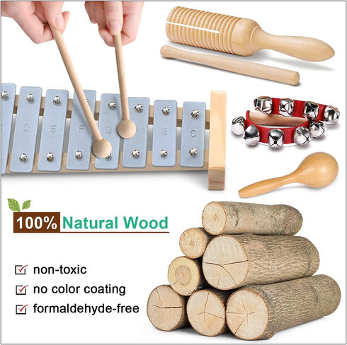 Set LOOIKOOS Toddler Musical Instruments International Natural Wooden Music for Toddlers and Kids - Eco Friendly