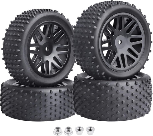 Hobbypark 1/10 Scale Off Road Buggy Tires & Wheel Rims Set (4-Pack) with 12mm Hex Hubs and Foam Inserts