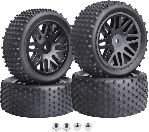 Hobbypark 1/10 Scale Off Road Buggy Tires & Wheel Rims Set (4-Pack) with 12mm Hex Hubs and Foam Inserts