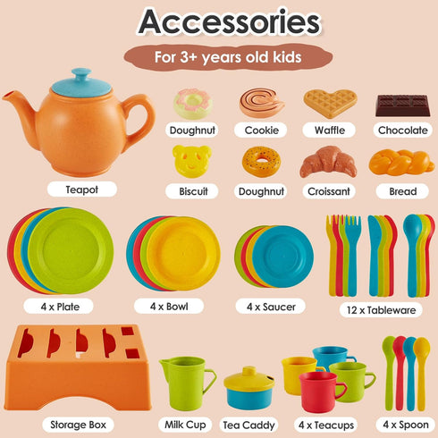 Set 3 4 5+ Buyger Play Kitchen Accessories, Play Dishes Plates and Utensils Tea Party Food Dessert Toys Gifts for Ages