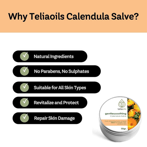 50 Ml 1.7 Oz Teliaoils Calendula Salve (Marigold) For Baby Skin and Facial Use. Soothing Herbal Cream for Rashes