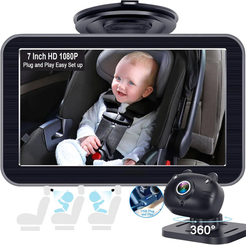 DoHonest Baby Car Camera 7-Inch: USB Plug and Play Easy Setup 360 Degree