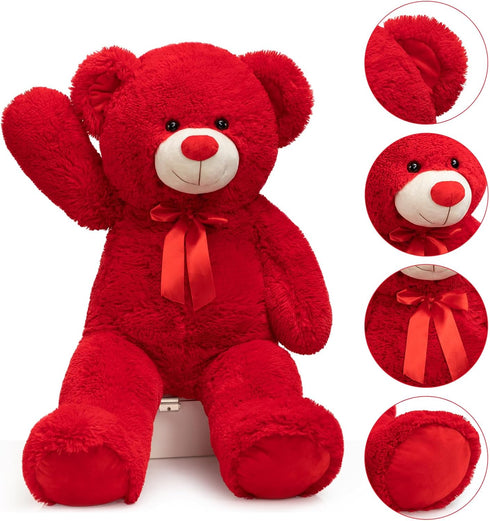 Huge Teddy Bear Stuffed Animal, Giant Plush with Red Ribbon Bow, Valentine's Day Gift for Girlfriend and Kids, 36 Inch