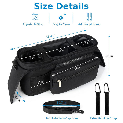 Accmor Universal Stroller Organizer with Insulated Cup Holder, Detachable Phone Bag & Shoulder Strap, Fits Uppababy,