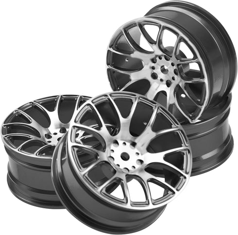 4Pack HIRCQOO Metal Wheel Rims, 12mm Hex Hub, Compatible with 1/10 On-Road Racing Touring Drift Car, Width 26mm, Black