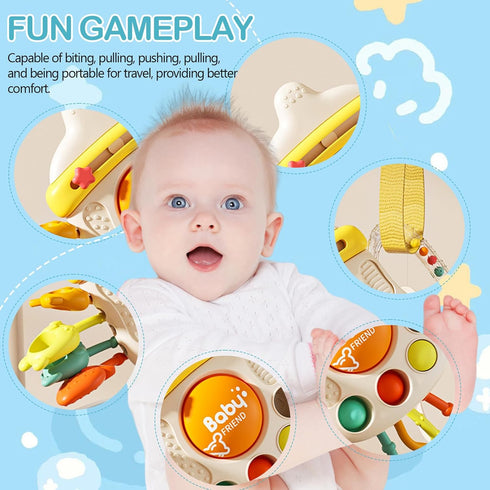 XXEDSPTY 6-12 Montessori Baby Sensory Toys for Months, Silicone Pull String Teething Toy, Infant Fidget Travel Toys