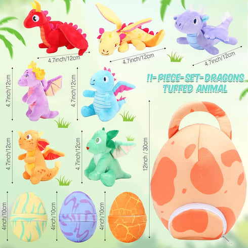 11 Set Zhanmai Pcs Easter Dinosaur Stuffed Animal Small Dino Plush Toy and Egg Bag Cute Stuffed Dinosaur Animals Plush