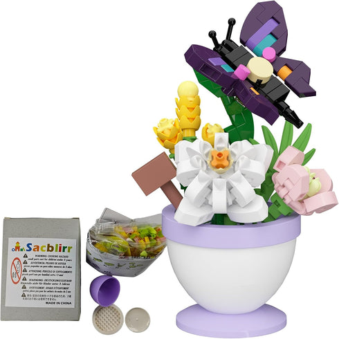 Sacblirr Mini Flower Bonsai with Cute Insects Daisy Butterfly - DIY Potted Plant Building Blocks for Kids and Adults
