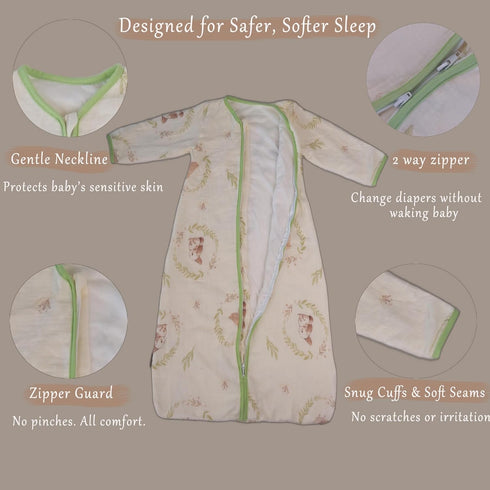 Lightweight Muslin Cotton Toddler Sleep Sack with Sleeves - Baby Wearable Blanket