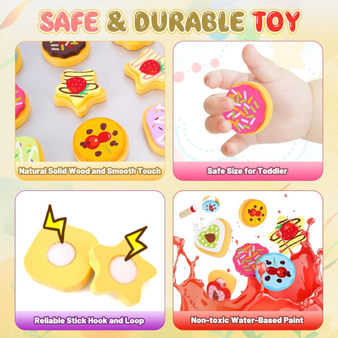 Set Set 3+ Slice and Bake Wooden Cookie Play Food for Kids Kitchen - Toy Food Accessories - Kids Pretend Cookies