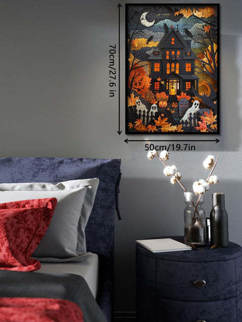 Halloween Paper Cut Art Puzzle 1000 Pieces for Adults, Scary House Ghost Autumn Collage Decor