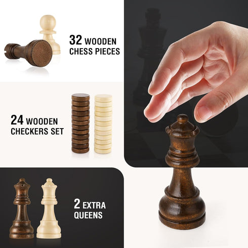 Set 15'' Set 2 Chess Chess Board Wooden Magnetic Folding Chess Board for Adults & Kids Checkers Game for Kids Portable