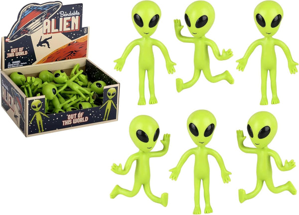 Bendable Rubber Neon Green Aliens - 24 Pack in a Display Box.
