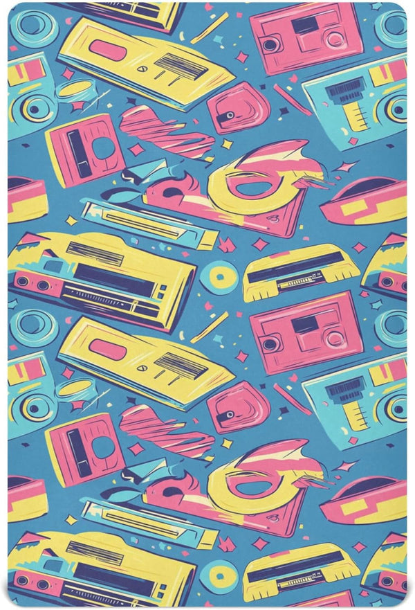 Pigsaly Crib Sheets Colorful 80s 90s Tape Baby Sheet for Standard Crib Mattress