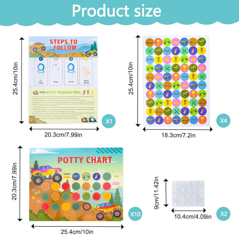 JLNGTHONG 10 Monster Car Potty Training Reward Chart, Potty Training Sticker Chart for Kids - Training Charts
