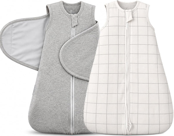 Baby Swaddle Sleep Sack Set (2-Pack), Adjustable Zipper Newborn Swaddle + Wearable