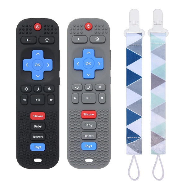 2 Pack Silicone Baby Teething Toys, Remote Control Shape for 6-12 Months, BPA Free Soft Textured Chew Toys