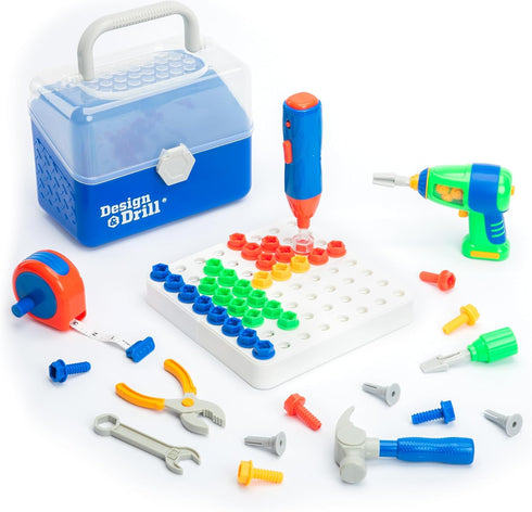Educational Insights Design & Drill Toolbox, 70 Pieces STEM Toy with Kid-Friendly Electric Drill & Screwdriver, Travel
