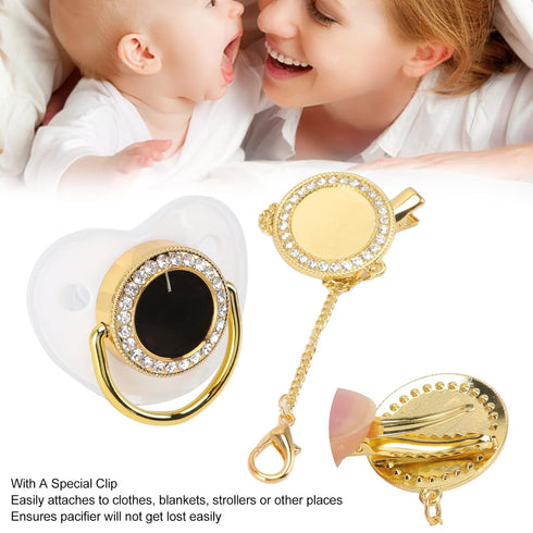 Set Baby Pacifier, Stylish DIY Photo Decoration Infant Bling Pacifier Clip for Newborn (White M)