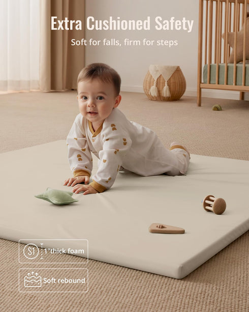 47x47 Blissful Diary Vegan Leather Baby Play Mat, Thick Foam Cushioned & Waterproof Playpen Mat for Infants