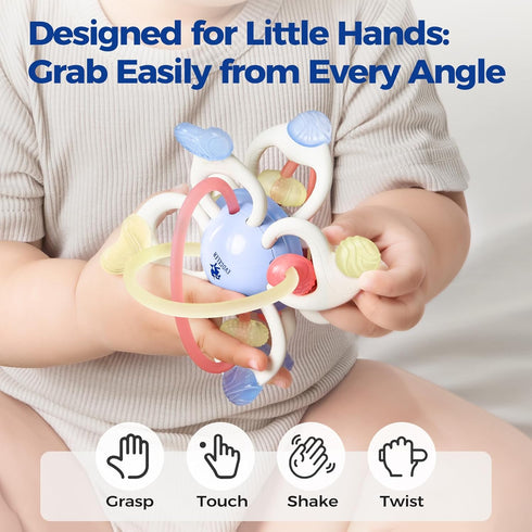 0-6, 6-12 10 Evoceler Baby Toy, Montessori Sensory Teether Toy for Months, Rotatable Textures Soft Silicone Teething