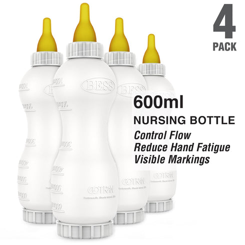 BESS (20oz, 4pk) Small Animal Nursing Bottle, No Leak Nipple with Insert, Wide Mouth Bottom Cap Easy Fill and Clean