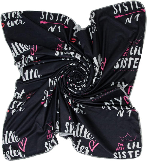 Galabloomer Newborn Receiving Blanket Headband Set, Flower Print Baby Swaddle Blankets (Black Sister)
