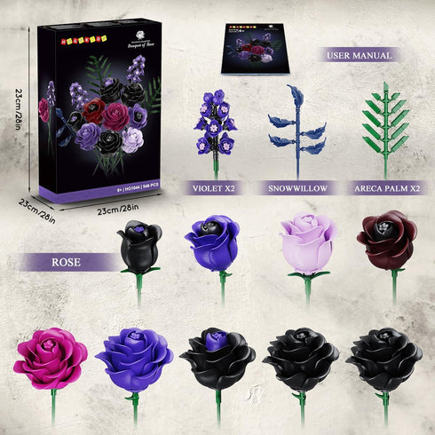 Set 14 546PCS HOGOKIDS Flowers Bouquet Building - Mother's Day Purple Roses Botanical Collection Building Block