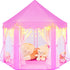Pink Princess Tent for Girls, Kids Playhouse with LED Star Lights, Indoor Outdoor Castle Tent, 55×53 Inches