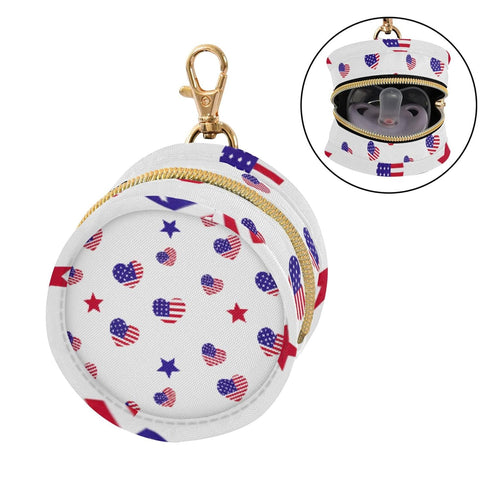 PYBUG Independence Day Heart Round Pacifier Storage Case, Polyester & TPU Lined with Hook Buckle, Pacifier Container