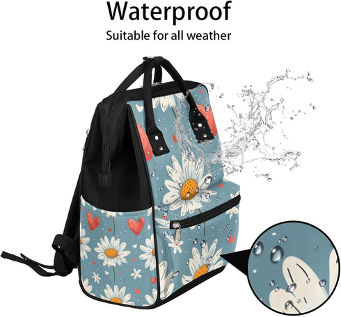 Hsnar Backpack Cute Daisy Flower Waterproof Diaper Bag Large Capacity Baby Bag with Stroller Straps, Multi-Pocket