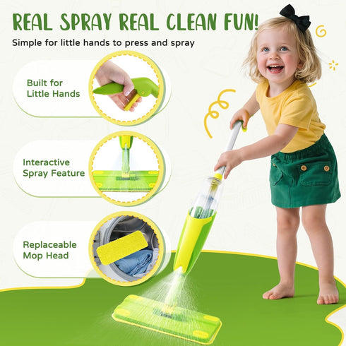 Set,Mini Set 3+ Kids Cleaning Toy Spray Mop Montessori Toys Pretend Play Cleaning Tool for Toddlers with Spray Mop