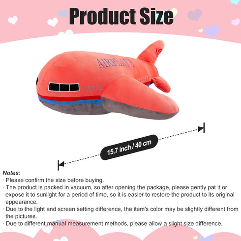 15.7" zhidiloveyou Airplane Plush Red Stuffed Plane Toy Aircraft Hug Pillow Gifts for Kids