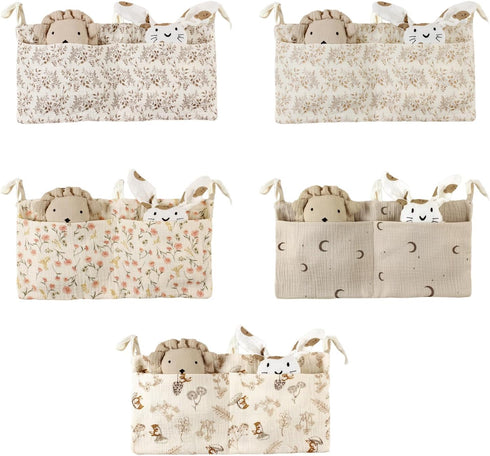 Kangnice Cribs Storage Bag Baby Bedside Hanging Storage Bag for Drool Bibs Diaper Multifunctional Hanging Pocket Cotton
