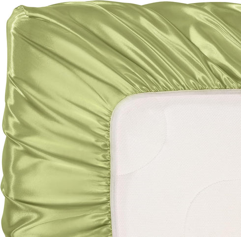 SiinvdaBZX Satin Mini Crib Sheets, 38 x 24In, Silky Soft Mini Portable Crib Sheets, Sage Green