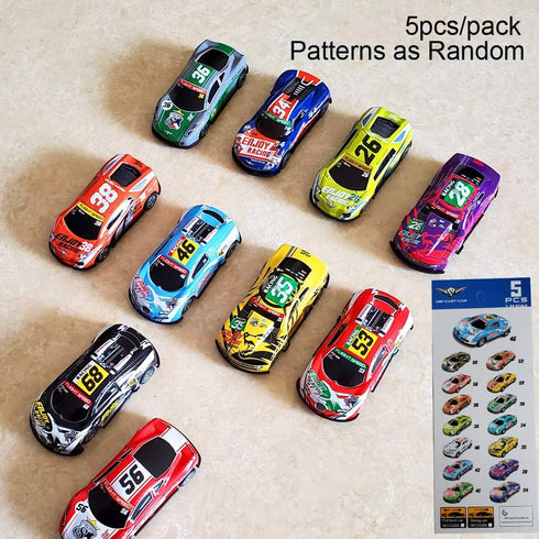Pull Back Racing Cars Diecast Race Car Vehicles, Set of 5 (3 Inch Metal Friction Powered Toys)