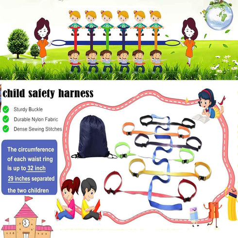 Toddler Walking Rope with Waist Belts, 12 Colorful Handles, Outdoor Safety Daycare Rope for Preschool Nursery