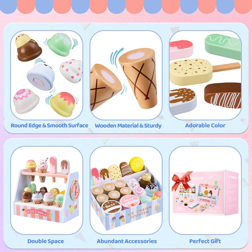 Set Counter Playset 3 4 5 6 Ehome Wooden Ice Cream Toys Pretend Play Food Store for Kids Serve Ice Cream Shop Kitchen