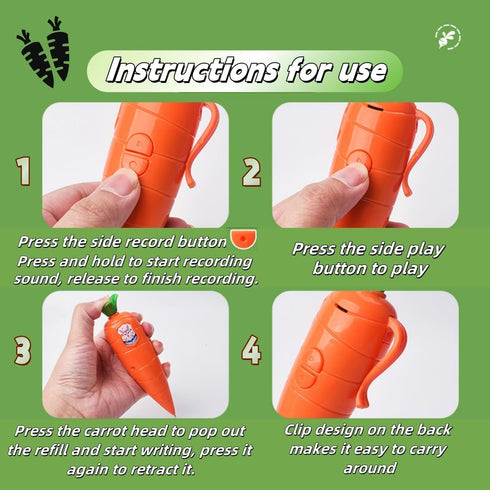 Hekisace 20s Kids Carrot Recorder Toy Ballpoint Pen Writing Tool with Playback Feature for Children Learning