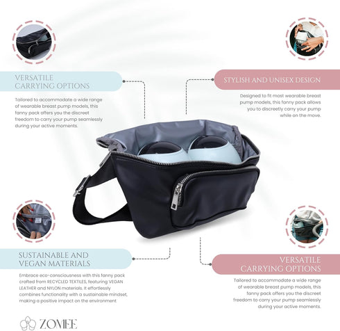 Pack Zomee Multi-Functional Fanny for Wearable Breast Pumps and Portable Diaper Changing Mat- Eco-Friendly and Stylish